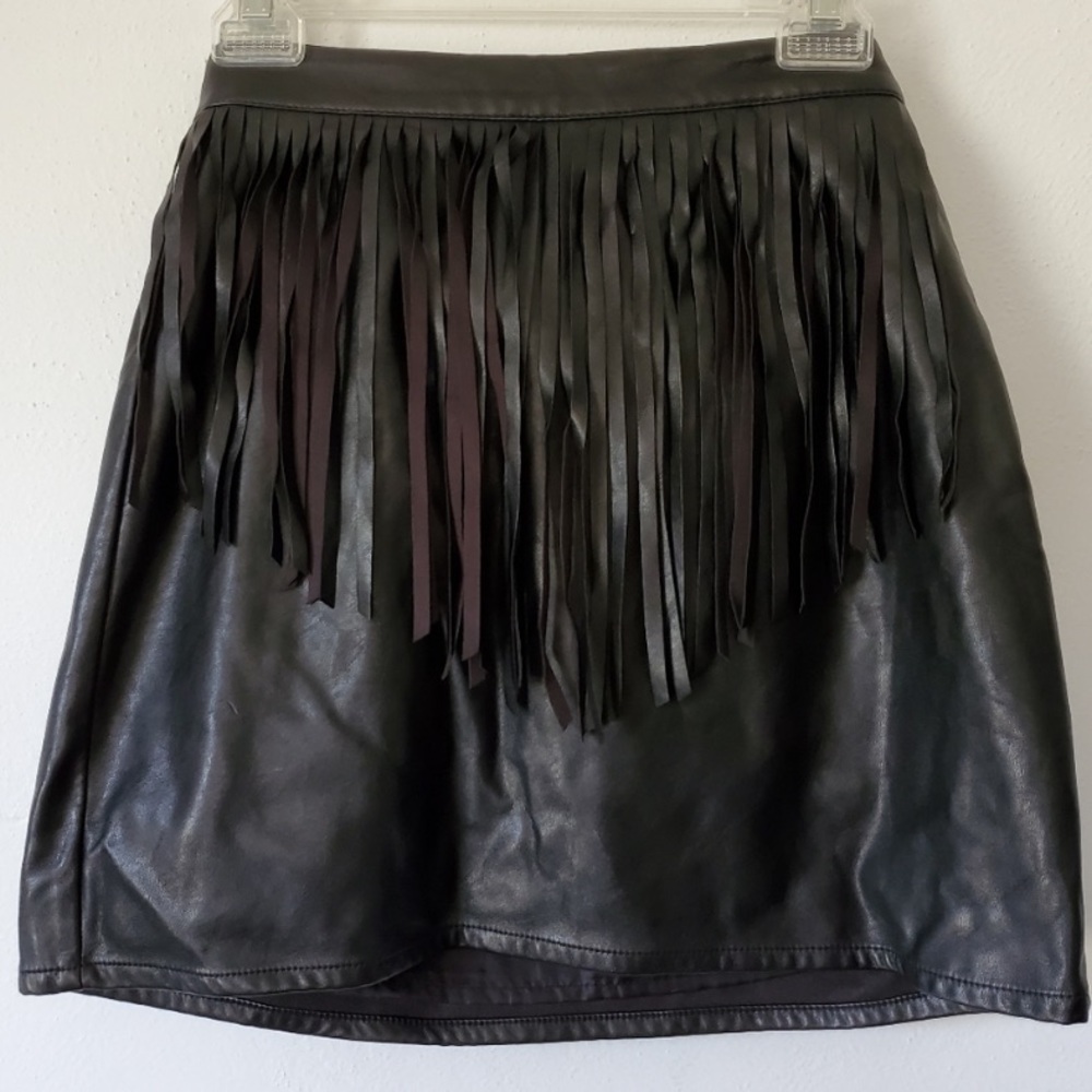 H&M DIVIDED faux leather fringe mini skirt